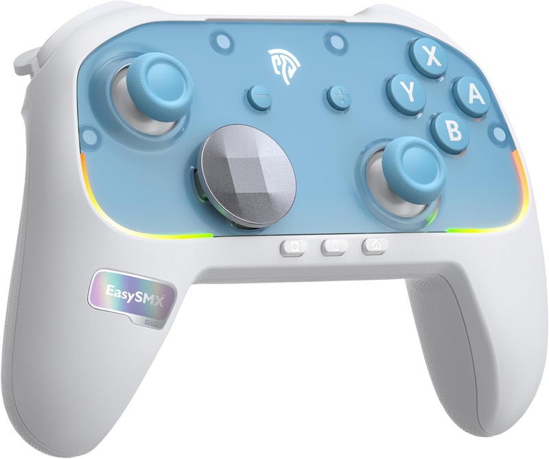 إيزي إس إم إكس وحدة تحكم EasySMX S10 لجهاز Switch 2/Switch/PC: تفعيل بضغطة زر واحدة، عصا تحكم مضادة للانحراف (TMR Anti-Drift Joystick)، أزرار ميكانيكية، جيروسكوب ثلاثي الأبعاد، وحدة تحكم بلوتوث مزودة بشاشة D-Pad قابلة للتغيير وإضاءة RGB، اللون أبيض. - Image 1