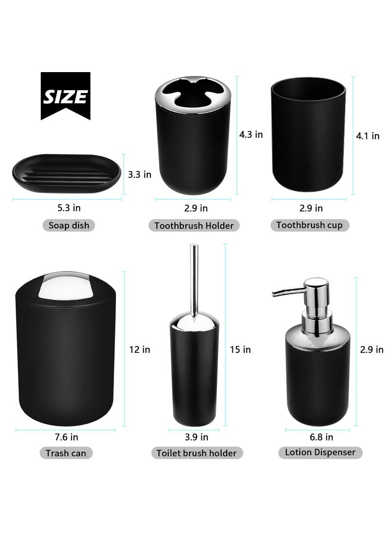 Papillon - Papillon 6-Piece Bathroom Accessories Set, Toothbrush Holder with Cup, Soap Dispenser & Dish, Toilet Brush, Trash Can, Tumbler Set (Black) - Image 1