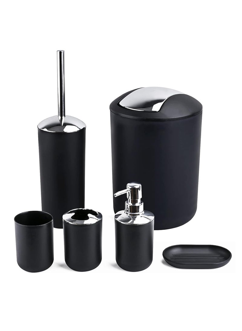 Papillon - Papillon 6-Piece Bathroom Accessories Set, Toothbrush Holder with Cup, Soap Dispenser & Dish, Toilet Brush, Trash Can, Tumbler Set (Black) - Image 1