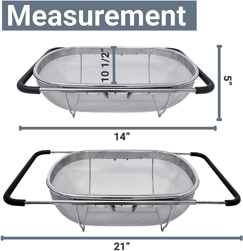 Krivon Over The Sink Colander Strainer Basket Stainless Steel for Kitchen Sink with Rubber Grip Fine Mesh Large Kitchen Gadgets Tools Expandable Sink Strainer Home Kitchen Essentials - Image 4