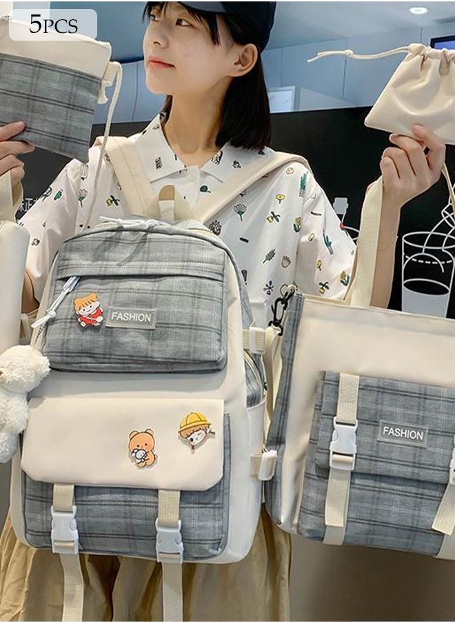 DUNISO 5PCS Kids School Backpack Set Canvas Laptop School Bag Sets for Kids with Tote Bag,Shoulder Bag,Pencil Box,Small Bag ,Large-capacity Bookbag for Girls Boys Back to School Supplies  - Image 1