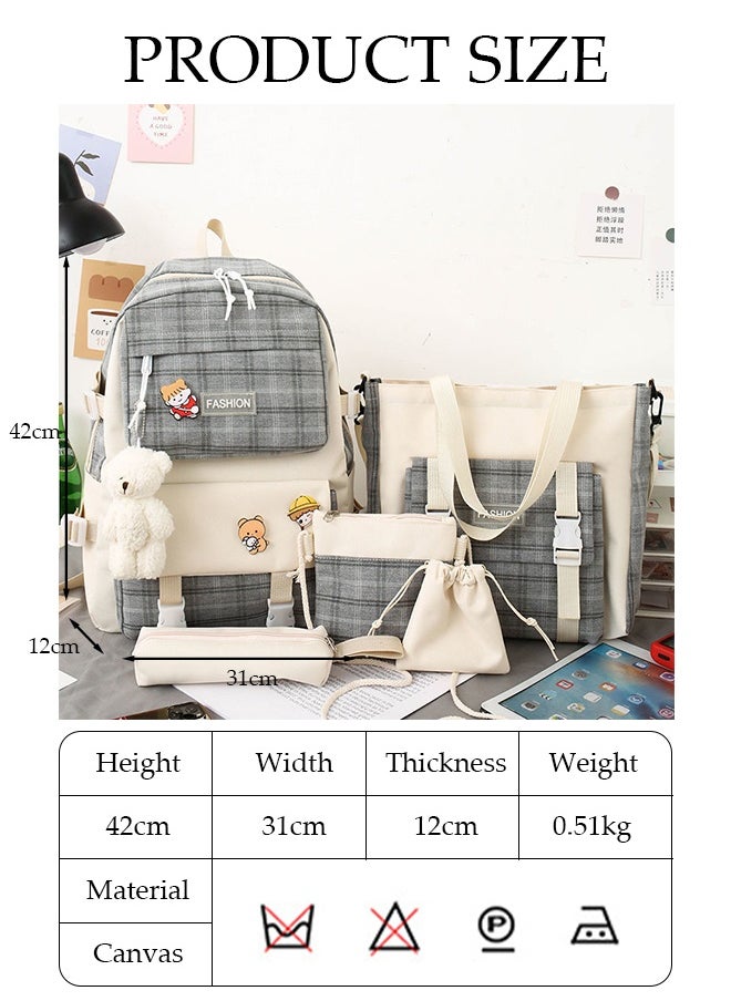 DUNISO 5PCS Kids School Backpack Set Canvas Laptop School Bag Sets for Kids with Tote Bag,Shoulder Bag,Pencil Box,Small Bag ,Large-capacity Bookbag for Girls Boys Back to School Supplies  - Image 2