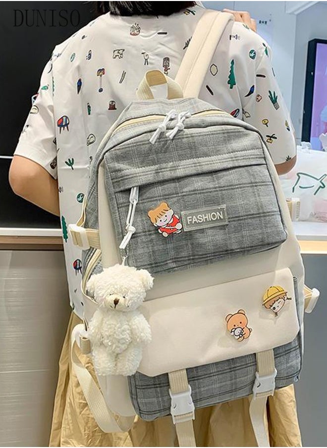DUNISO 5PCS Kids School Backpack Set Canvas Laptop School Bag Sets for Kids with Tote Bag,Shoulder Bag,Pencil Box,Small Bag ,Large-capacity Bookbag for Girls Boys Back to School Supplies  - Image 4