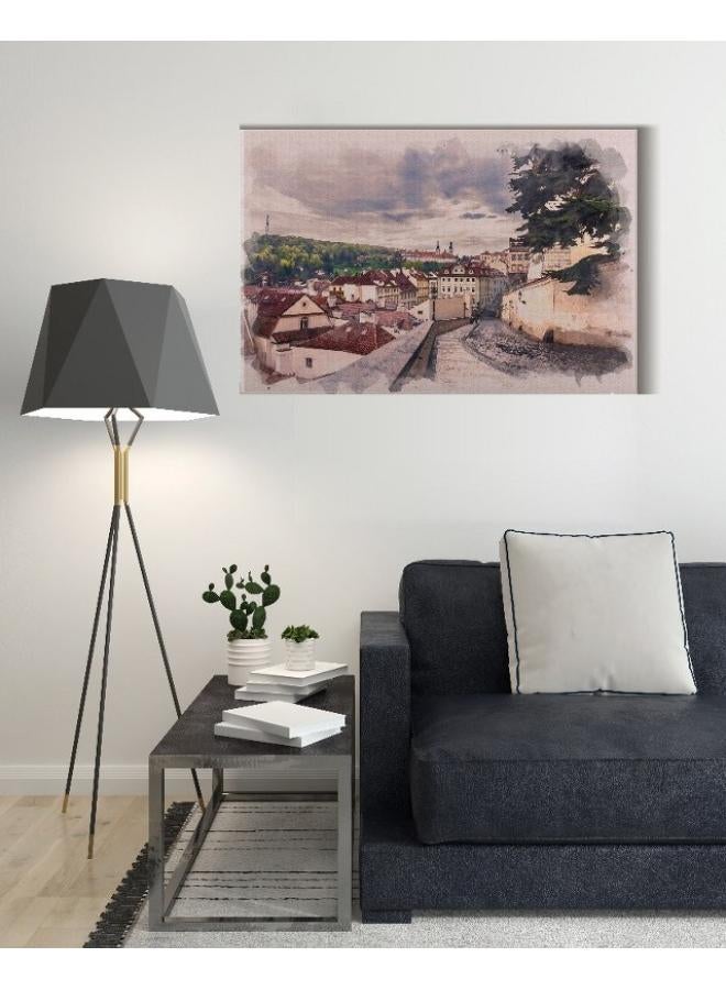 Home Gallery Canvas Wall Art, Abstract Framed Portrait of street in Prague, Czech - Image 1