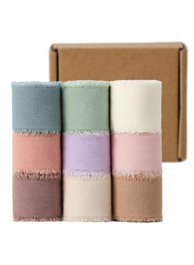 CRTWDMAN 1" x 27 Yd Chiffon Ribbon Mixed Color Ribbons Set 9 Rolls Handmade Fringe Fabric for Wedding Invitations Bridal Bouquets DIY Crafts Home Decor Bow Making(9 Rolls*3Yd) - Image 1