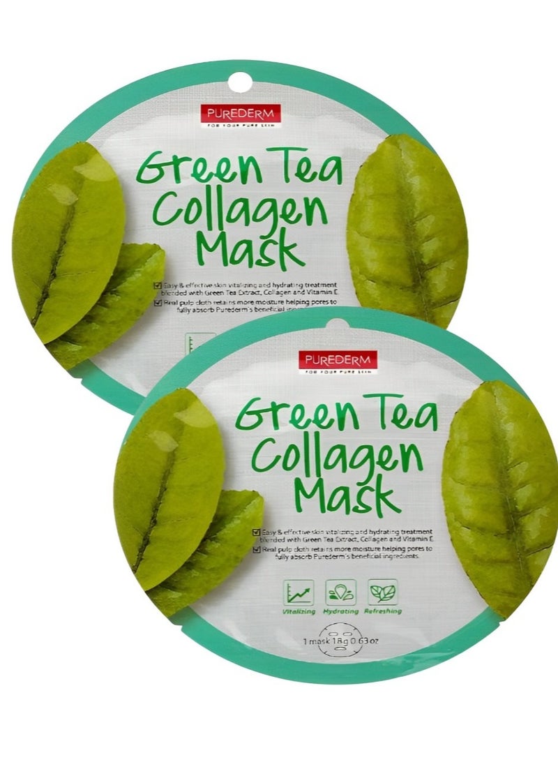 بيور ديرم بيورديرم قناع الكولاجين بالشاي الأخضر 18 جم، عبوة من قطعتين - Image 1