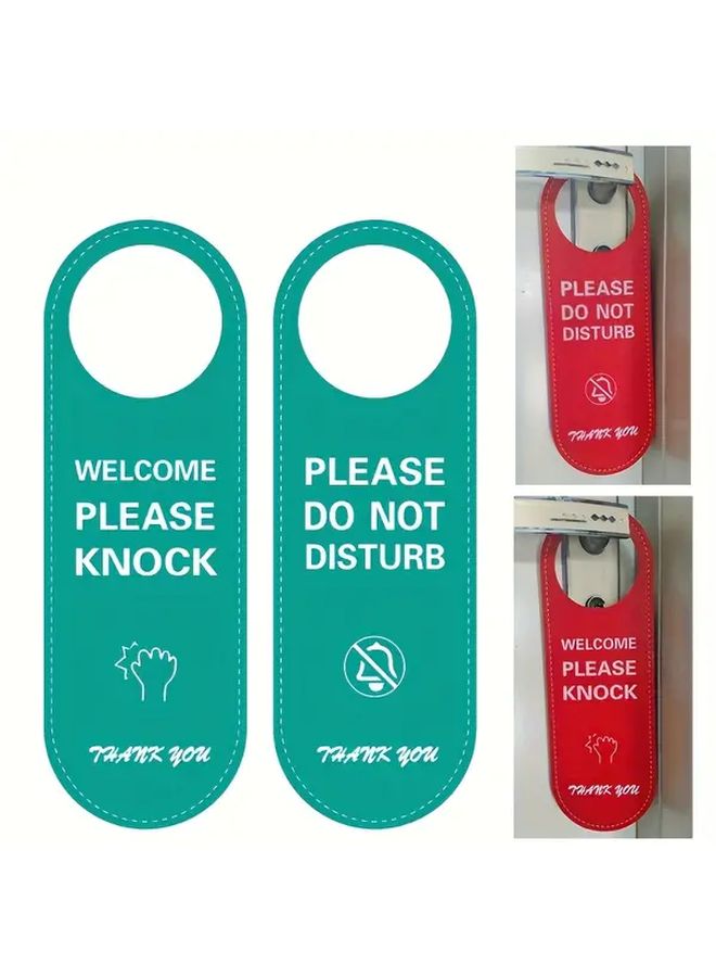Green Do Not Disturb Door Hanger Sign with Please Knock and Thank You Instructions - Image 3