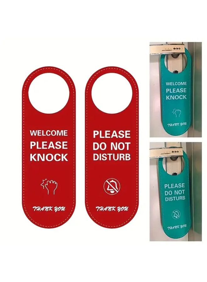 Green Do Not Disturb Door Hanger Sign with Please Knock and Thank You Instructions - Image 1