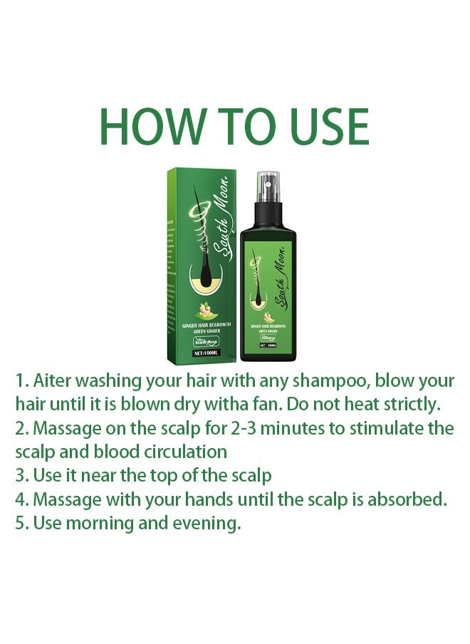 SOUTH MOON - Ginger Hair Regrowth Green Ginger,Hair Nourishing Growth Spray, Green Ginger Hair Regrowth Spray, Moisturizing Fast Growth Anti-Defixation Spray Growth Solution, Organic Growth Plus Nourishing Ginger Spray for Men and Women(100ML) - Image 1