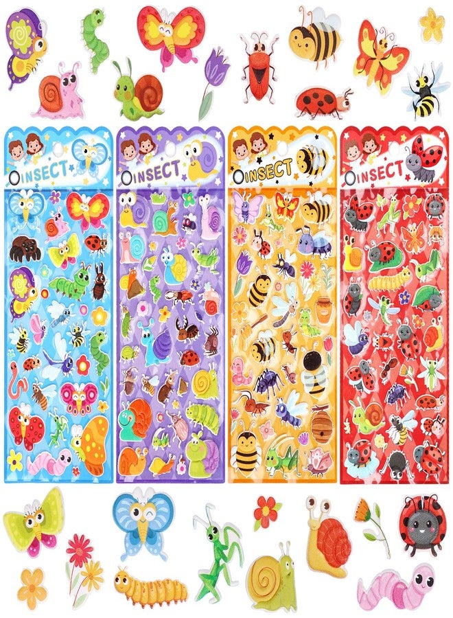 Jactales Insect Bug Puffy Stickers for Kids - 3D Small Foam Worm, Ladybug & Bee Stickers with Spring Flower Nature Theme - Fun for Toddlers, Girls, Boys & Preschool Arts & Crafts, Set of 4 Sheets - Image 1