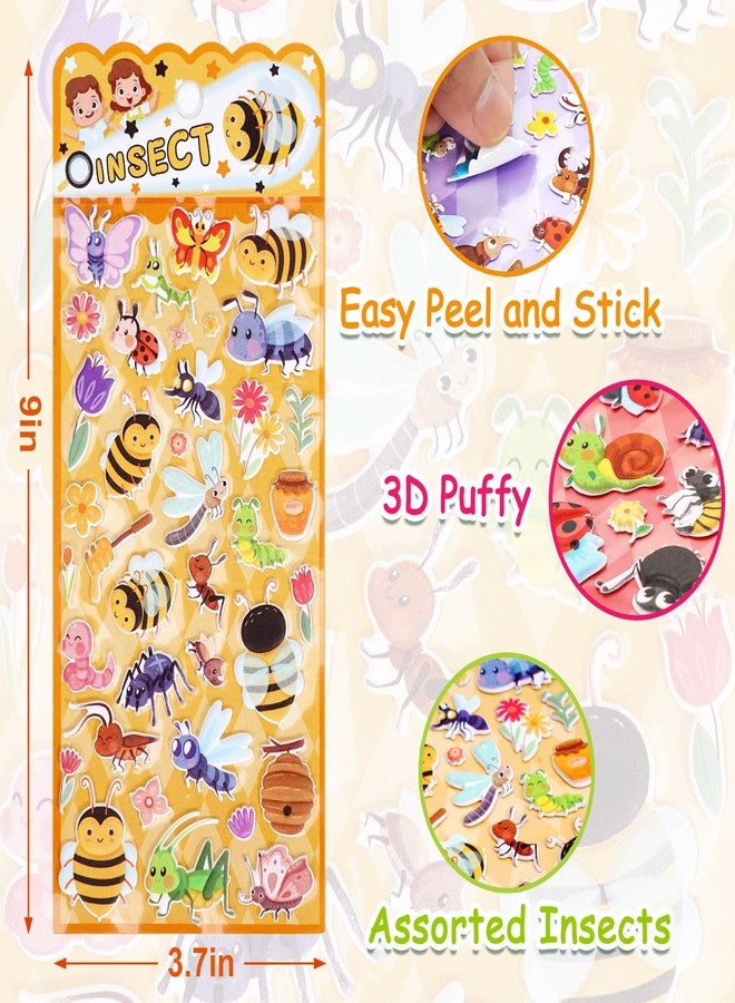 Jactales Insect Bug Puffy Stickers for Kids - 3D Small Foam Worm, Ladybug & Bee Stickers with Spring Flower Nature Theme - Fun for Toddlers, Girls, Boys & Preschool Arts & Crafts, Set of 4 Sheets - Image 2