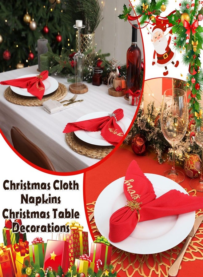 Sliner 12 Pcs Christmas Red Cloth Napkins Set 17 x 17 Inch Embroidered Seasonal Sayings Dinner Fabric Napkins Washable Wishes Grateful Blessed Merry Christmas Napkin for Holiday Kitchen Party - Image 4