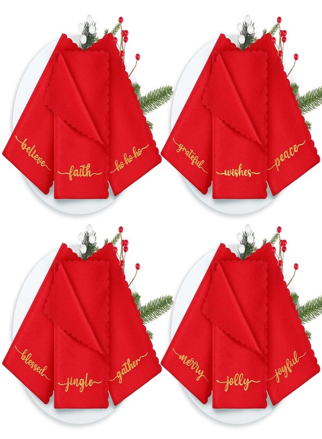 Sliner 12 Pcs Christmas Red Cloth Napkins Set 17 x 17 Inch Embroidered Seasonal Sayings Dinner Fabric Napkins Washable Wishes Grateful Blessed Merry Christmas Napkin for Holiday Kitchen Party - Image 1