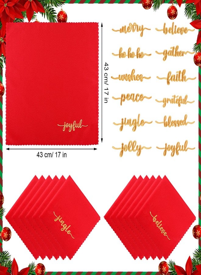 Sliner 12 Pcs Christmas Red Cloth Napkins Set 17 x 17 Inch Embroidered Seasonal Sayings Dinner Fabric Napkins Washable Wishes Grateful Blessed Merry Christmas Napkin for Holiday Kitchen Party - Image 2