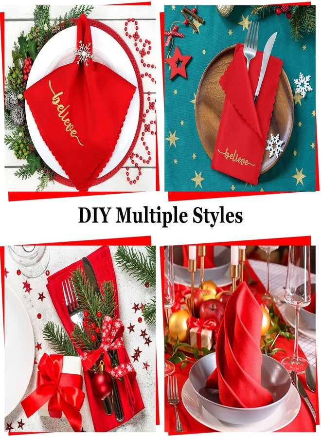 Sliner 12 Pcs Christmas Red Cloth Napkins Set 17 x 17 Inch Embroidered Seasonal Sayings Dinner Fabric Napkins Washable Wishes Grateful Blessed Merry Christmas Napkin for Holiday Kitchen Party - Image 3