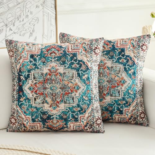BUAEL Boho Throw Pillow Covers 16x16 inch Set of 2Boho Vintage Carpet Pattern Antique Ethnic Decor Double Sided Pattern Cushion Cover Soft Pillow Case Living Sofa Room Bed Square Pillow Cover - Image 1