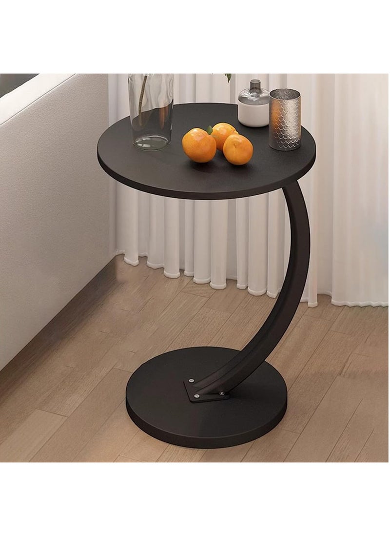 Arabest - Side Tables Living Room, End Table C-Shaped Support, Narrow End Tables for Small Spaces, Round Coffee Table (Color : Black+Black Frame) - Image 1