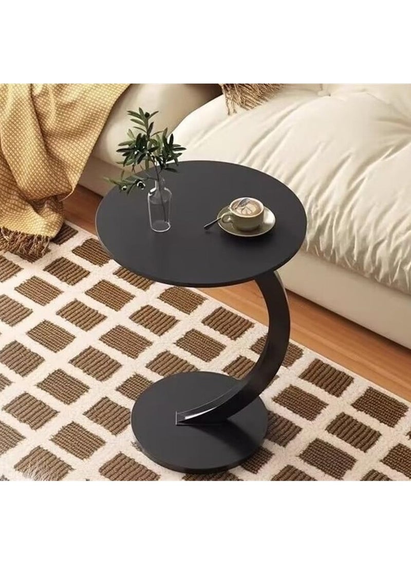 Arabest - Side Tables Living Room, End Table C-Shaped Support, Narrow End Tables for Small Spaces, Round Coffee Table (Color : Black+Black Frame) - Image 1