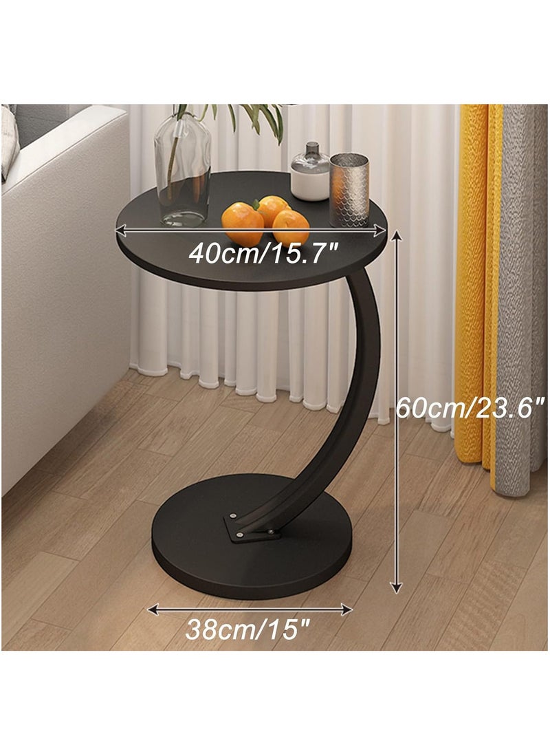 Arabest - Side Tables Living Room, End Table C-Shaped Support, Narrow End Tables for Small Spaces, Round Coffee Table (Color : Black+Black Frame) - Image 1