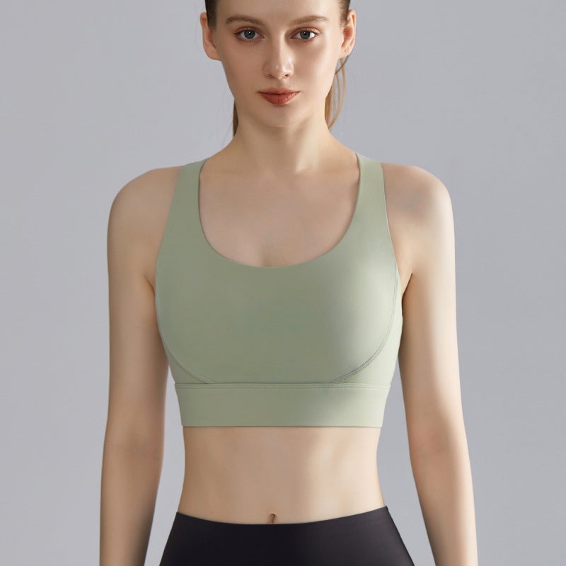 Generic LAHN New Sports Underwear Womens Shockproof Fixed Cup Thin Running Gather Hollow Mesh Beauty Back Yoga Underwear WX-413 water jade green
