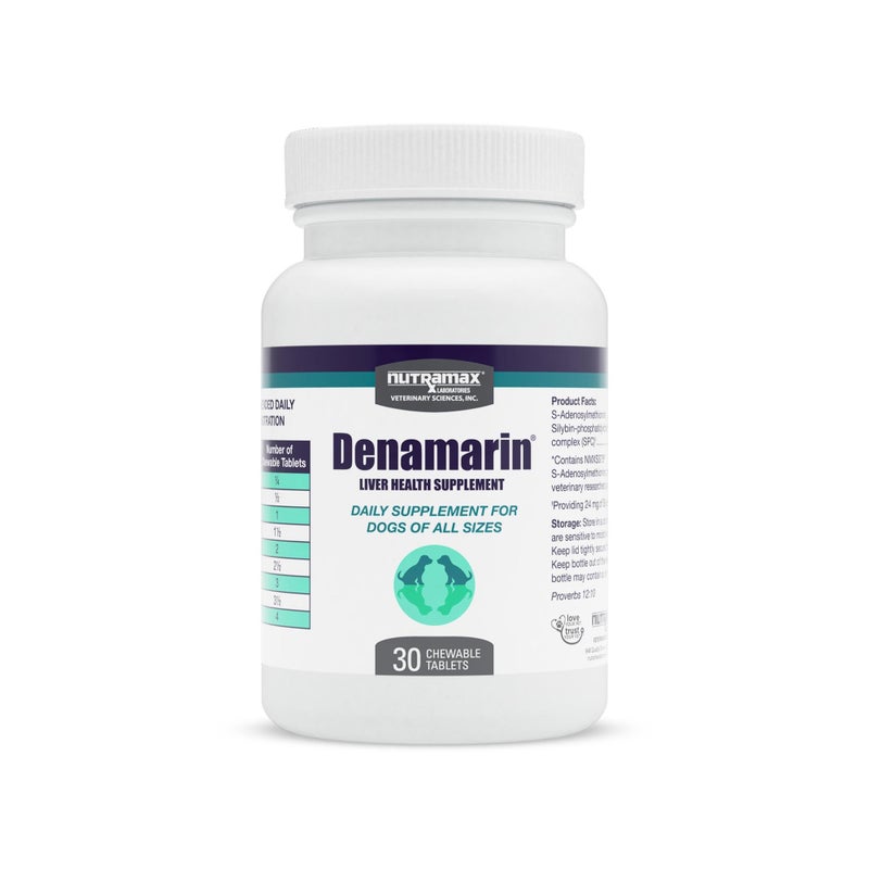 Nutramax Denamarin Liver Health Supplement for Dogs, With S-Adenosylmethionine (SAMe) and Silybin, 30 Chewable Tablets