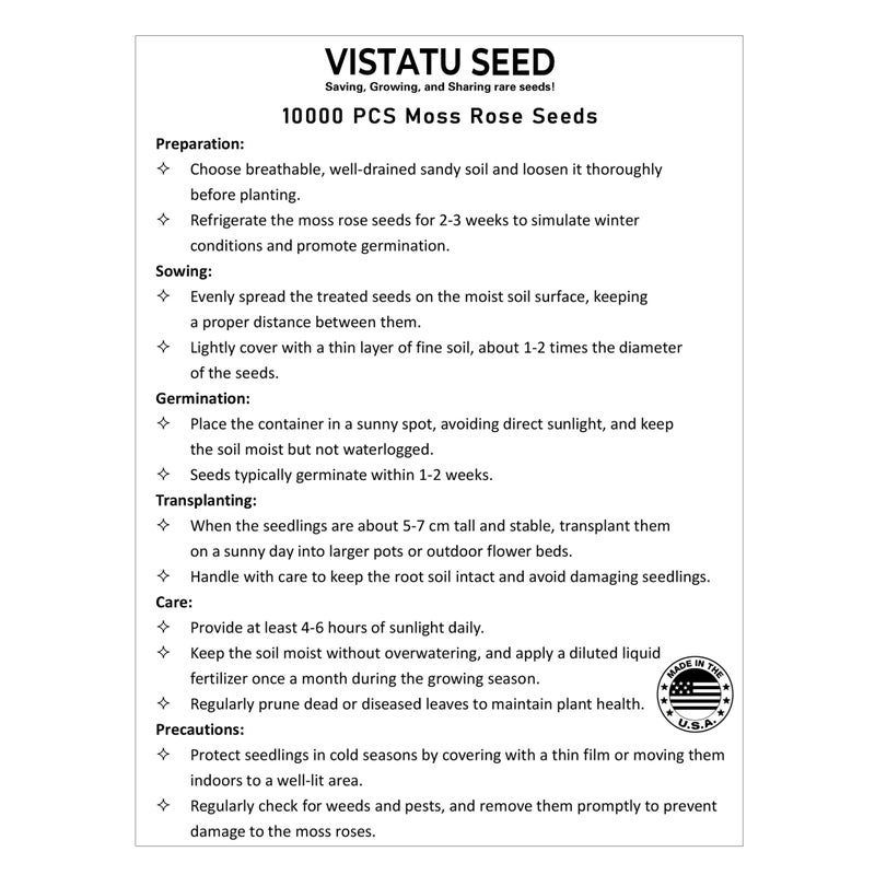 VISTATU 10000+ Portulaca Grandiflora Moss Rose Seeds Mixed Color Spreading for Planting Mexican Sun Rose Rock ROS Heat & Drought Tolerant Ground Cover Plant - Image 2