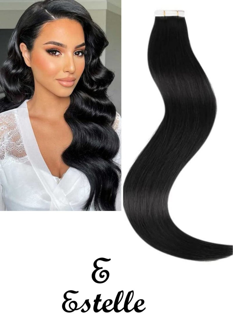 Estelle Invisible Tape in Hair Extensions Natural Human Hair Extensions 20 Pieces 50 Grams Color No 1 - Image 1