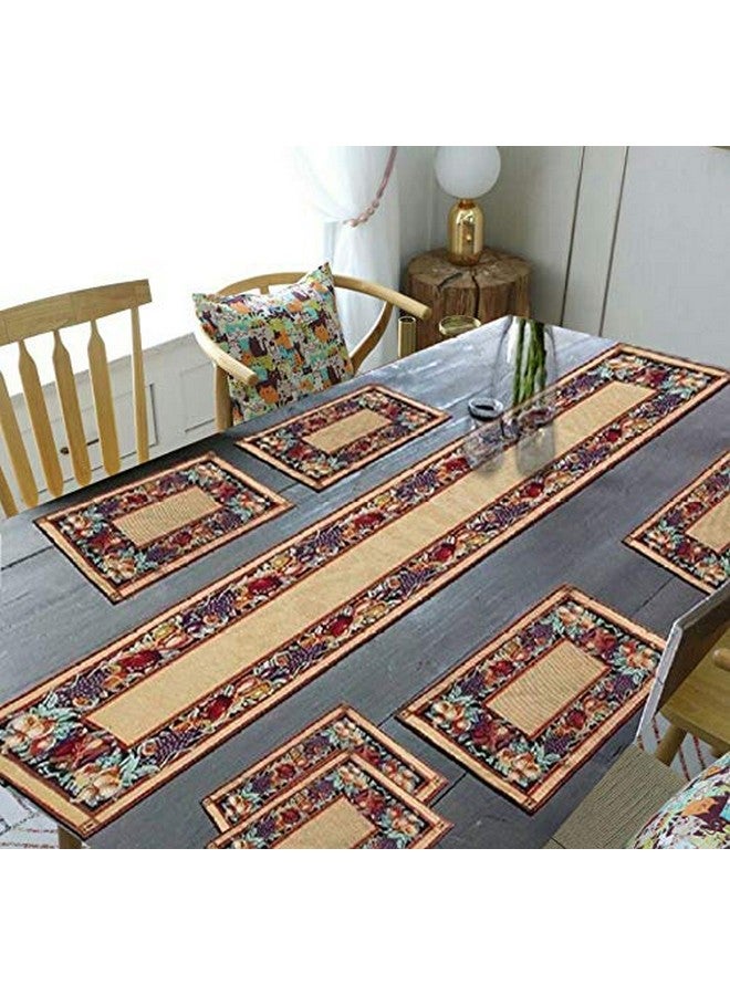 WACO CREATION Beautiful Printed PVC 6 Piece Dining Table Placemats with 6 Piece Tea Coaster Set ((13 x 18 inch Mat &13 x 54 inch Runner), CHOCHOLATE Design) - Image 1