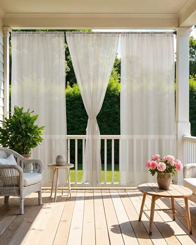 HolidayIdeas All Weather Outdoor Sheer Curtains for Patio 6 Pcs Rod Pocket Beige Volie Sheer Outdoor Curtains for Porch Balcony Gazebo PergolasCabana54x84 Inch - Image 3
