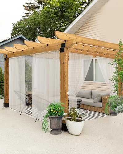 HolidayIdeas All Weather Outdoor Sheer Curtains for Patio 6 Pcs Rod Pocket Beige Volie Sheer Outdoor Curtains for Porch Balcony Gazebo PergolasCabana54x84 Inch - Image 1