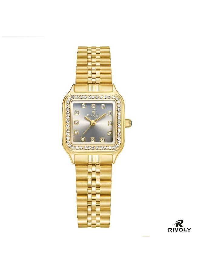 Women's wristwatch with a stainless steel bracelet and a zircon-studded dial.
