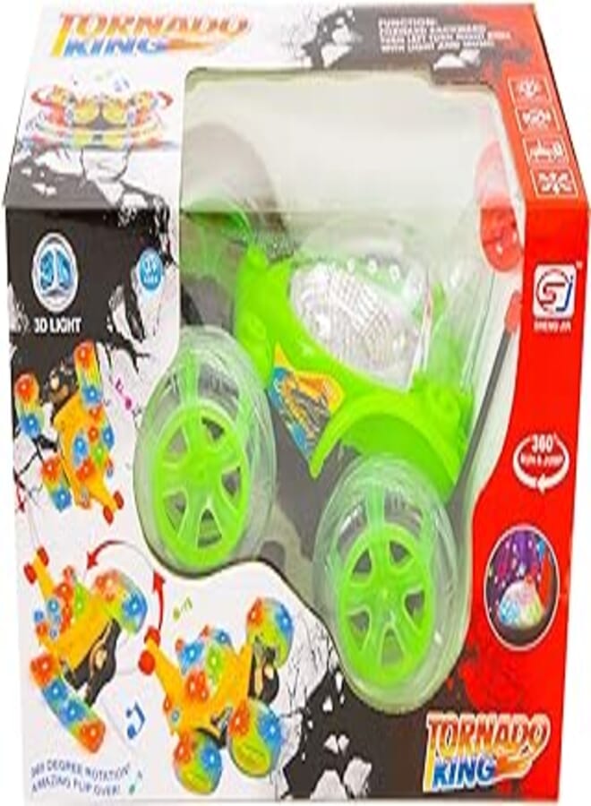Tornado King Super Power Remote Control Stand Car Toys with LED Light Wheel - Green with Blue Top
