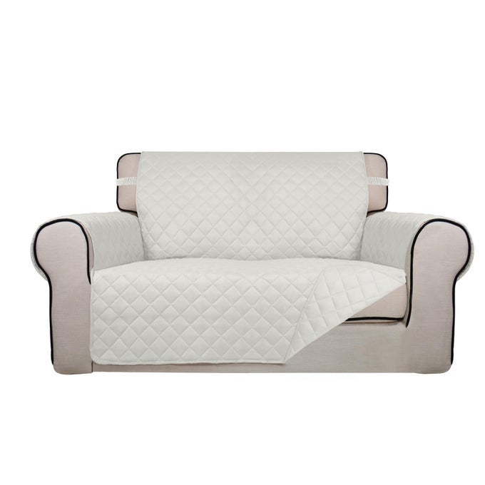 REVERSIBLE QUILTED SOFA COVER WATER RESISTANT SLIPCOVER FURNITURE PROTECTOR WASHABLE COUCH COVER WITH NON SLIP AND ELASTIC STRAPS FOR KIDS DOGS PETS LOVESEAT IVORYIVORY