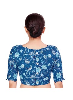 Studio Shringaar Studio Shringaar Women's Readymade Blue Cotton Block Printed Elbow Length Sleeves Saree Blouse (Blue, 40)  - Image 2