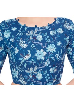 Studio Shringaar Studio Shringaar Women's Readymade Blue Cotton Block Printed Elbow Length Sleeves Saree Blouse (Blue, 40)  - Image 5