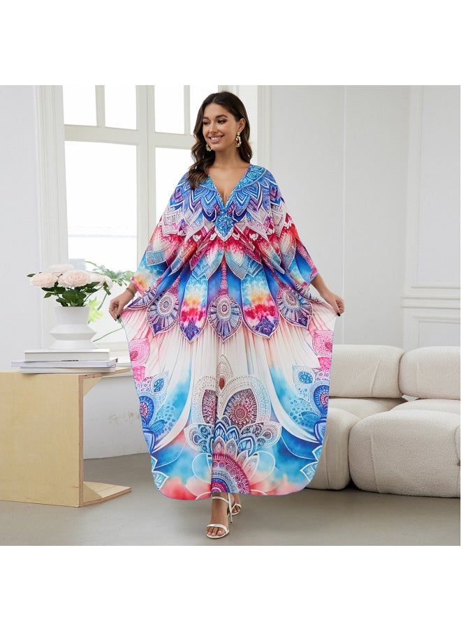 Generic - Beach Blouse Positioning Printed Vacation Robe Loose Blouse Cross Border 8759(41 Colors) Y-Color:8759-35 Abstract Pattern- - Image 1
