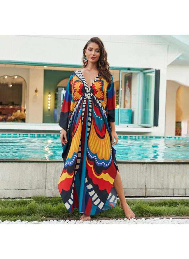 Generic - Beach Blouse Positioning Printed Vacation Robe Loose Blouse Cross Border 8759(41 Colors) Y-Color:8759-35 Abstract Pattern- - Image 1