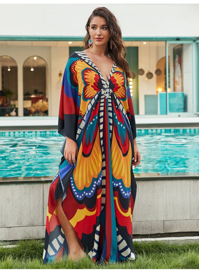 Generic - Beach Blouse Positioning Printed Vacation Robe Loose Blouse Cross Border 8759(41 Colors) Y-Color:8759-35 Abstract Pattern- - Image 1