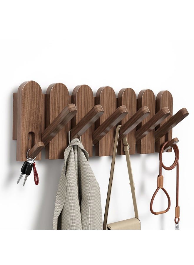 Sueuapp Walnut Wood wall mounted coat rack,Coat Rack Hanger Wall Mount with 8 Hooks, Heavy Duty Coat Hooks for Hanging Coats,Hats,Towels,Bags,Keys,Dog Leashes Entryway,Bedroom,Living Room,Home Decor Gift - Image 1