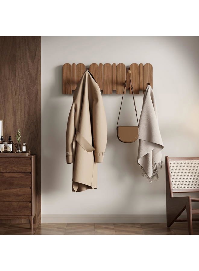Sueuapp Walnut Wood wall mounted coat rack,Coat Rack Hanger Wall Mount with 8 Hooks, Heavy Duty Coat Hooks for Hanging Coats,Hats,Towels,Bags,Keys,Dog Leashes Entryway,Bedroom,Living Room,Home Decor Gift - Image 2