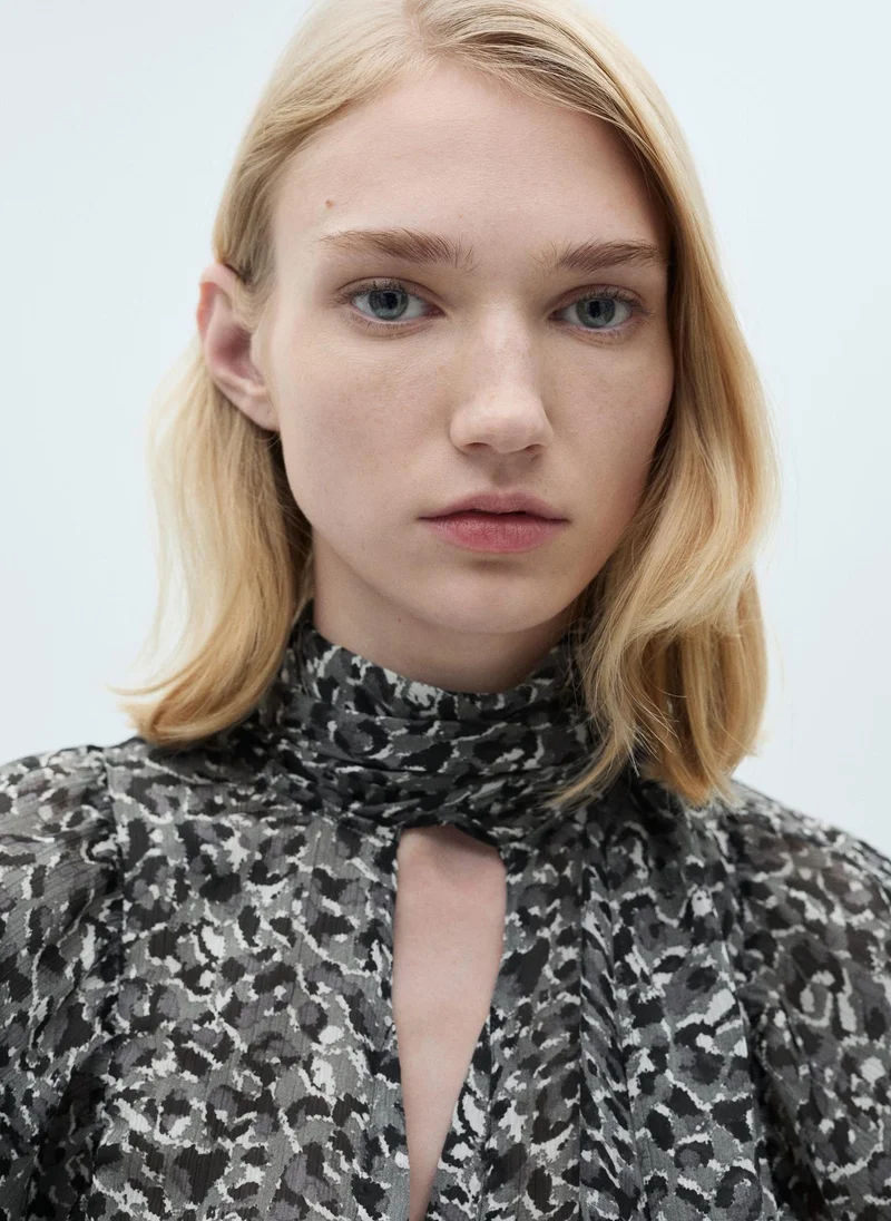 MANGO Leopard Print Blouse With Collar And Bow