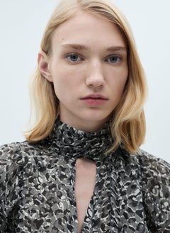 MANGO Leopard Print Blouse With Collar And Bow  - Image 3