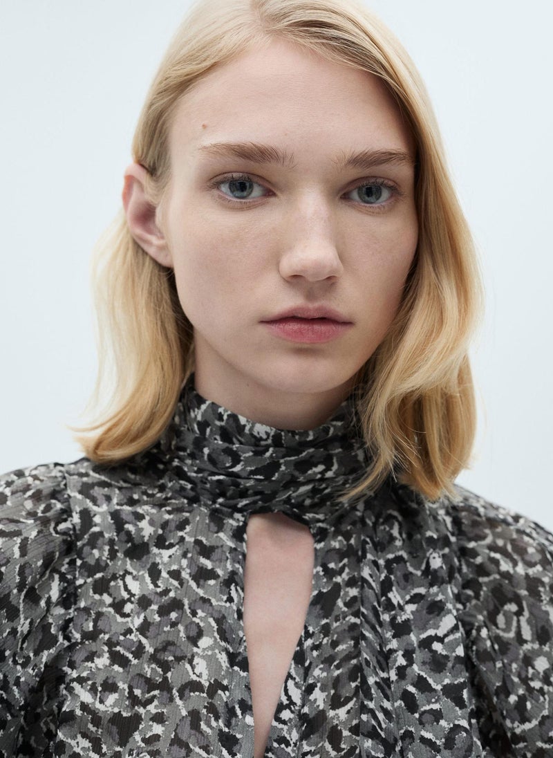 MANGO - Leopard Print Blouse With Collar And Bow - Image 1