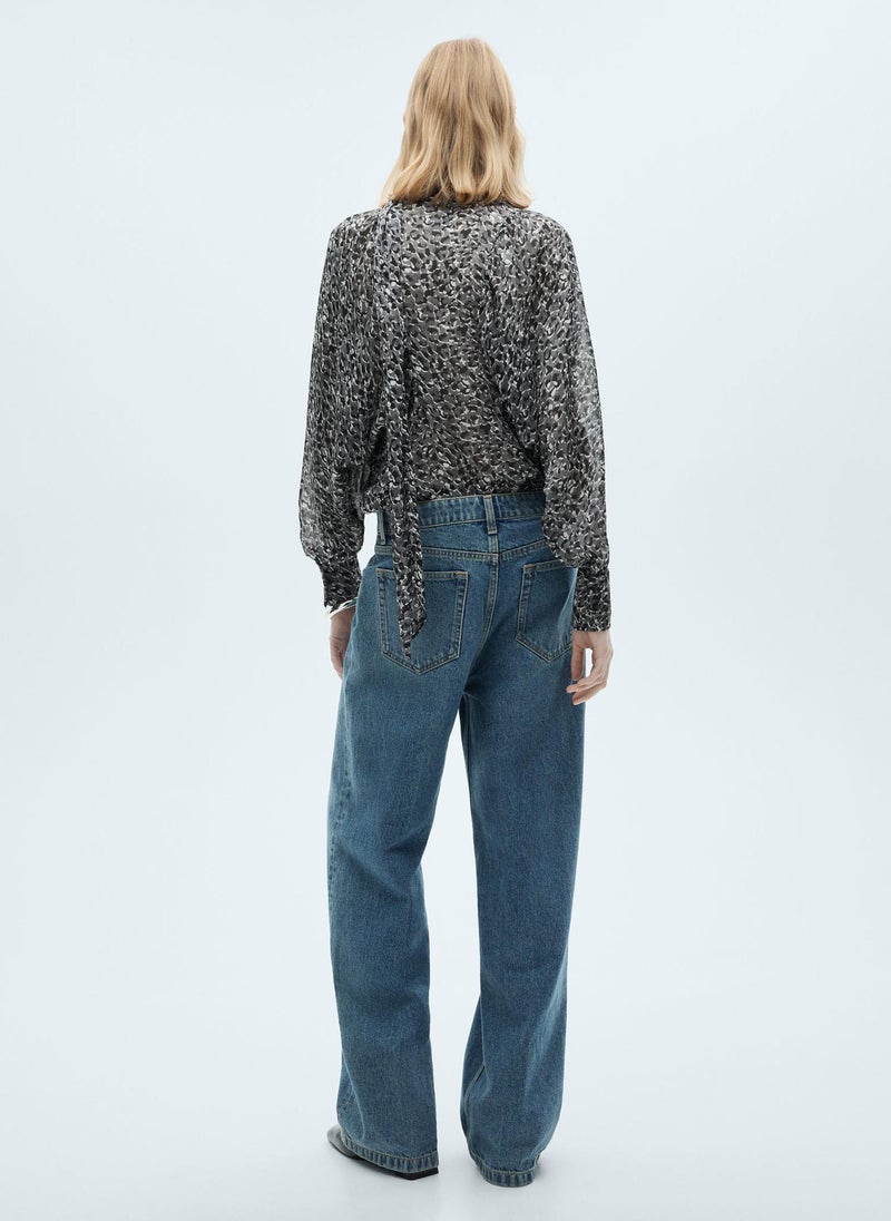 MANGO - Leopard Print Blouse With Collar And Bow - Image 1