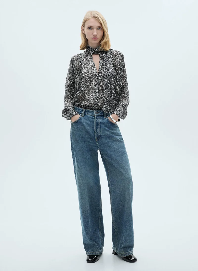 MANGO Leopard Print Blouse With Collar And Bow