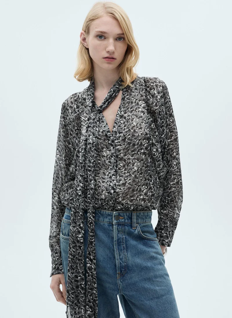 MANGO Leopard Print Blouse With Collar And Bow