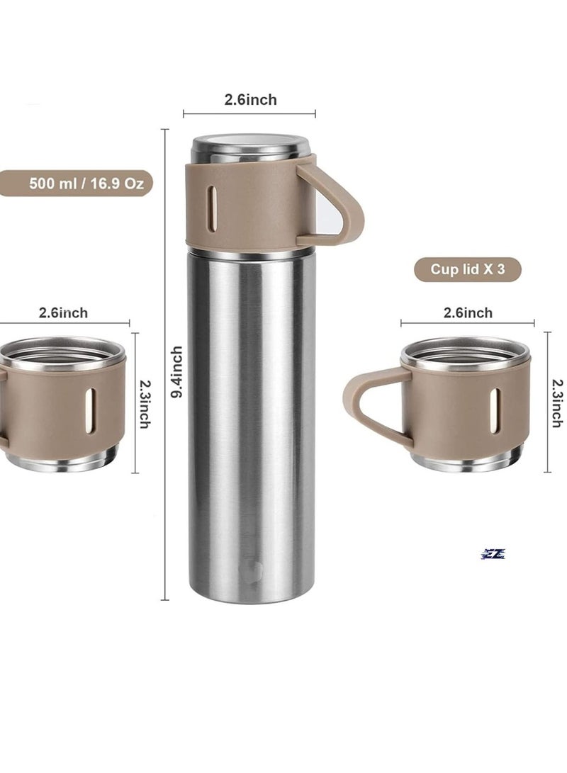 ELTRAZONE NEW Vacuum Insulated Flask 500ml/17.6oz Stainless Steel Thermo-Bottle with Cup for Coffee, Water, Hot & Cold Drinks – Silver Brown - Image 2