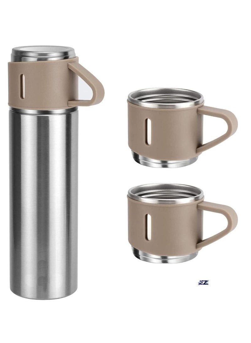 ELTRAZONE NEW Vacuum Insulated Flask 500ml/17.6oz Stainless Steel Thermo-Bottle with Cup for Coffee, Water, Hot & Cold Drinks – Silver Brown - Image 1