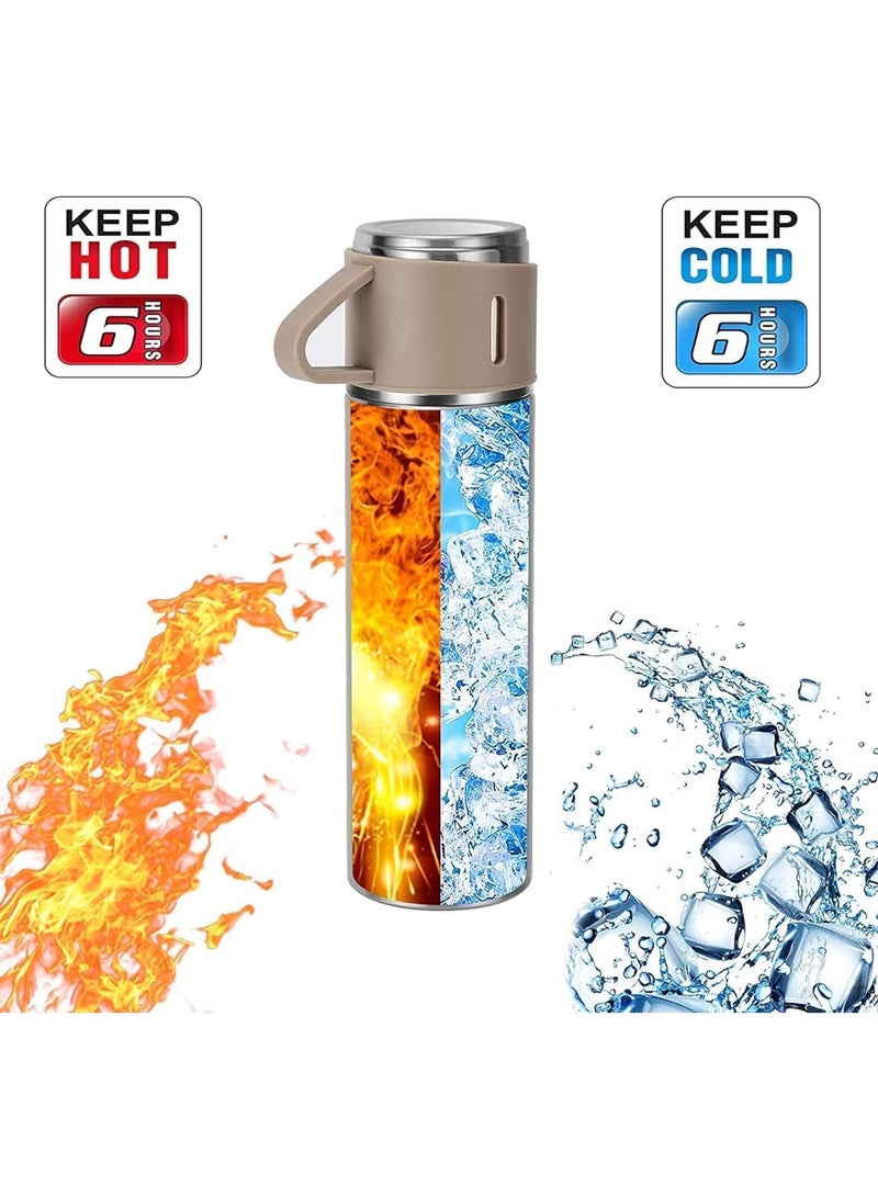 ELTRAZONE NEW Vacuum Insulated Flask 500ml/17.6oz Stainless Steel Thermo-Bottle with Cup for Coffee, Water, Hot & Cold Drinks – Silver Brown - Image 3