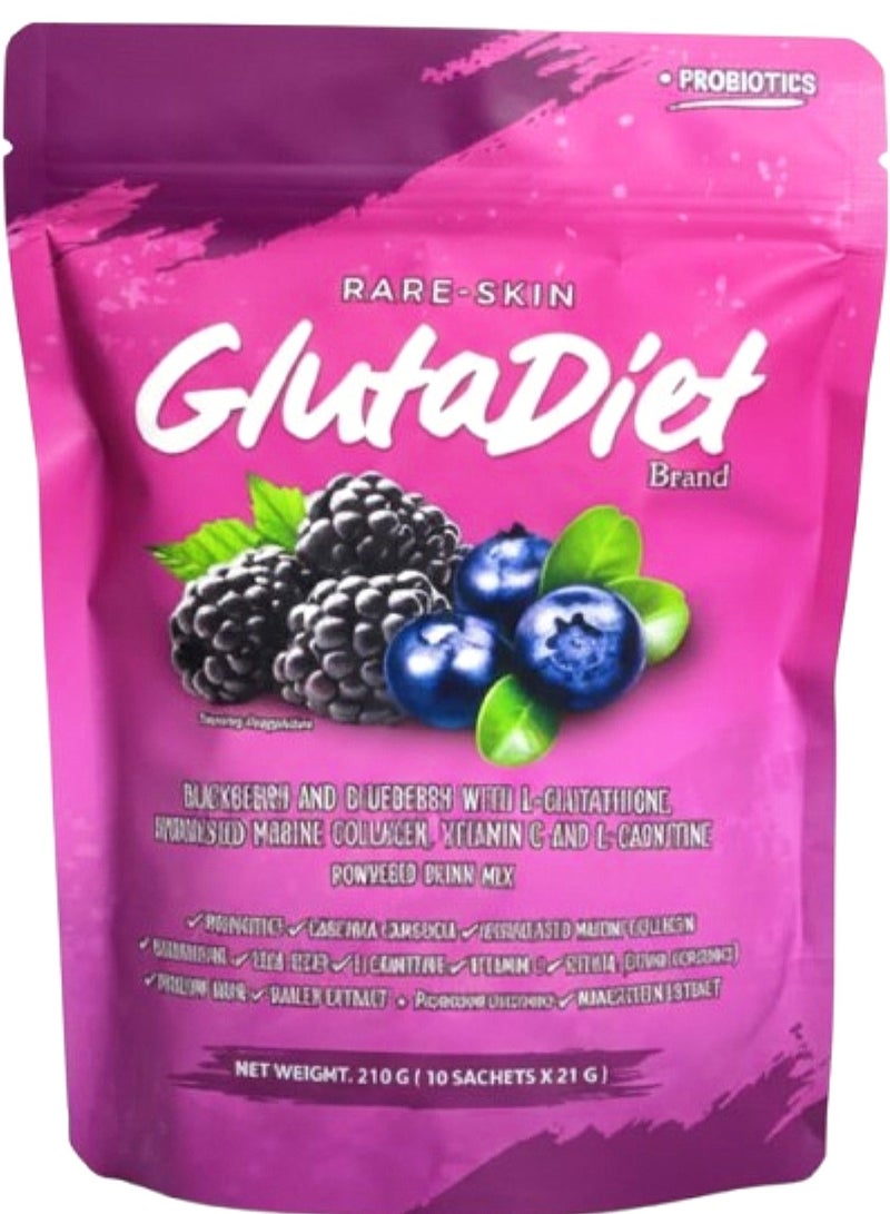 Probiotics GlutaDiet بنكهة التوت الأسود والتوت الأزرق ,يحتوي على مضادات لمكافحة الشيخوخة ويساعد على إزالة السموم ,10 أكياس * 210 جم . - Image 1